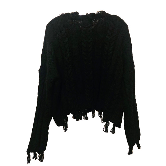 Altar’d State Cropped Black Boho Sweater M Oversized - Picture 13 of 16